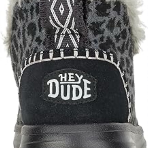 Hey Dude Black and Gray Moccasin Slippers with Plush Collar - Picture 4 of 9